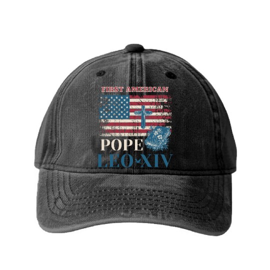 First American Pope Leo XIV Catholic Church Quote Washed Denim Baseball Caps