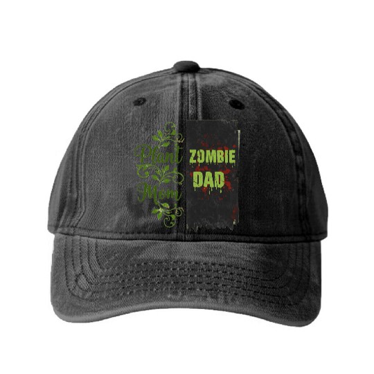 Plant Mom Zombie Dad Couple Design Washed Denim Baseball Caps
