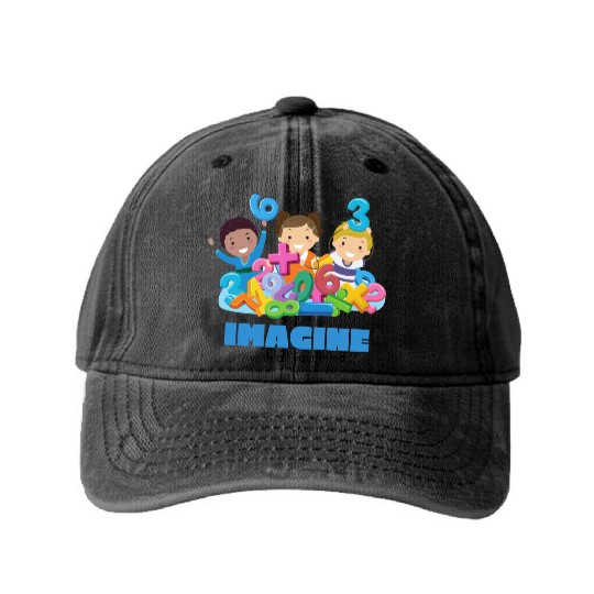 Imagine Math Fun – Colorful Kids Learning Design Washed Denim Baseball Caps