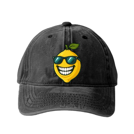 Cool lemon sunglasses summer fruit smile Washed Denim Baseball Caps