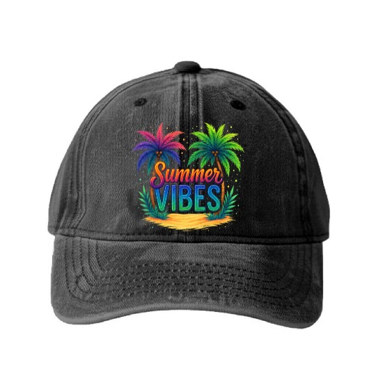 Summer Vibes, Summer Vacation Washed Denim Baseball Caps