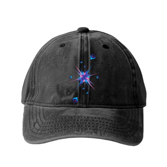 Vibrant Geometric Explosion in Neon Colors Washed Denim Baseball Caps