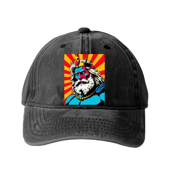 Bold Pop Art Zeus – Colorful Greek God Illustratio Washed Denim Baseball Caps