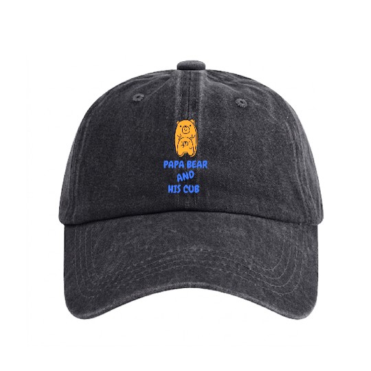 Papa bear and his cub - Father's Day Washed Denim Baseball Caps