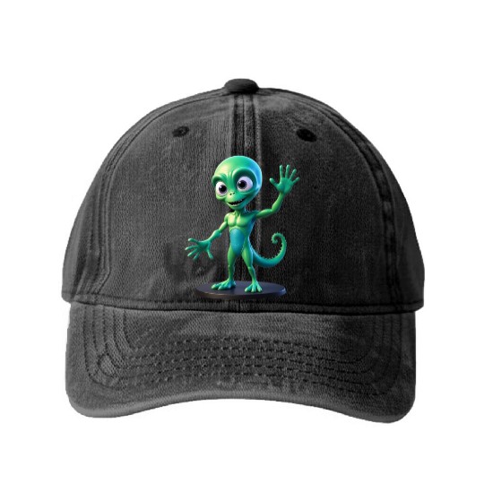 green alien Washed Denim Baseball Caps