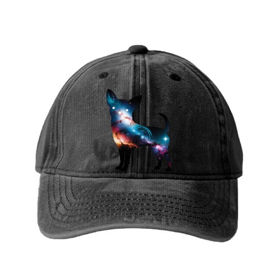 Galaxy Chihuahua Silhouette Washed Denim Baseball Caps