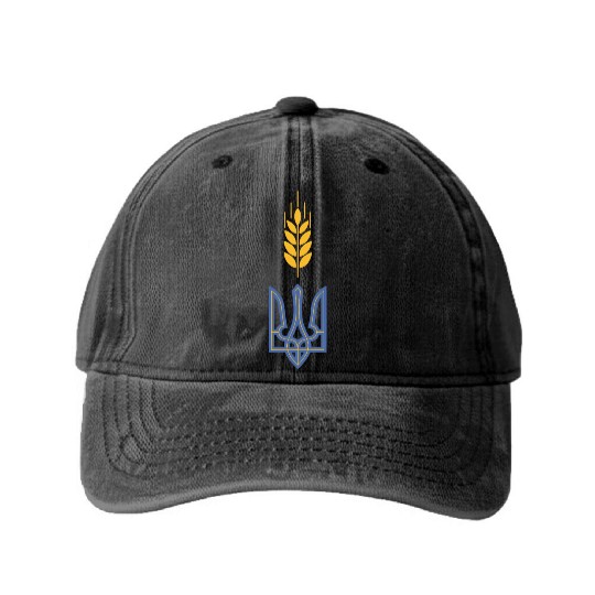 Ukraine Trident Wheat Symbol Ukrainian Heritage Washed Denim Baseball Caps