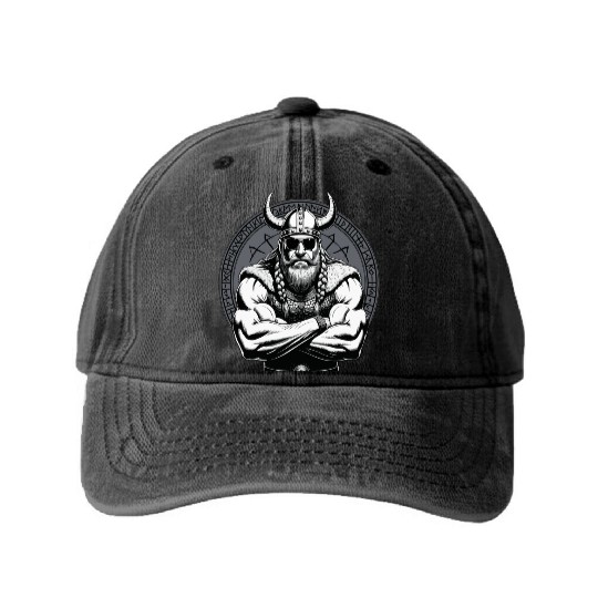 Viking Warrior Man Odin Thor Norman Walhalla Washed Denim Baseball Caps