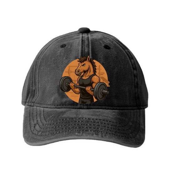 Horsepower Gains – Muscular Gym Horsa Design Washed Denim Baseball Caps
