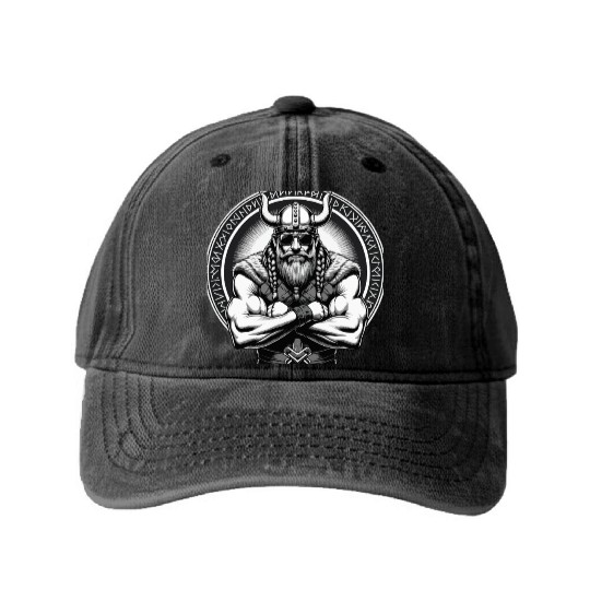 Viking Warrior Man Odin Thor Norman Walhalla Washed Denim Baseball Caps