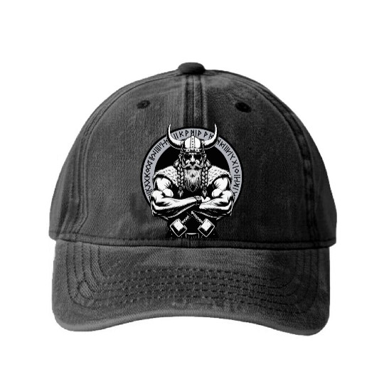 Viking Warrior Man Odin Thor Norman Walhalla Washed Denim Baseball Caps
