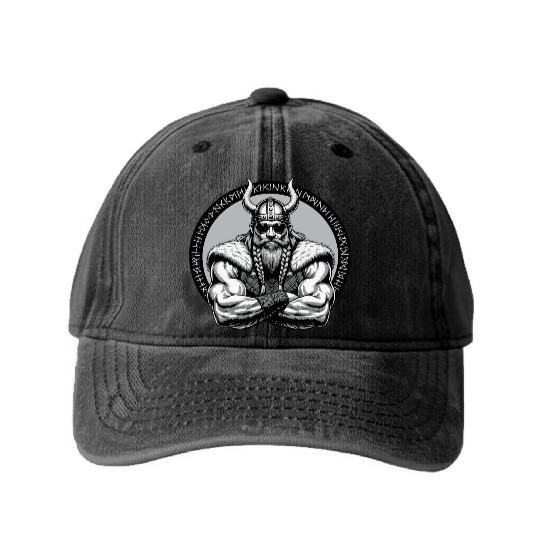 Viking Warrior Man Odin Thor Norman Walhalla Washed Denim Baseball Caps