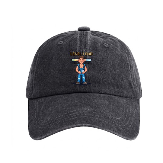 Funny Retro Gamer Dad Pixel Art Father's Day Gift Washed Denim Baseball Caps