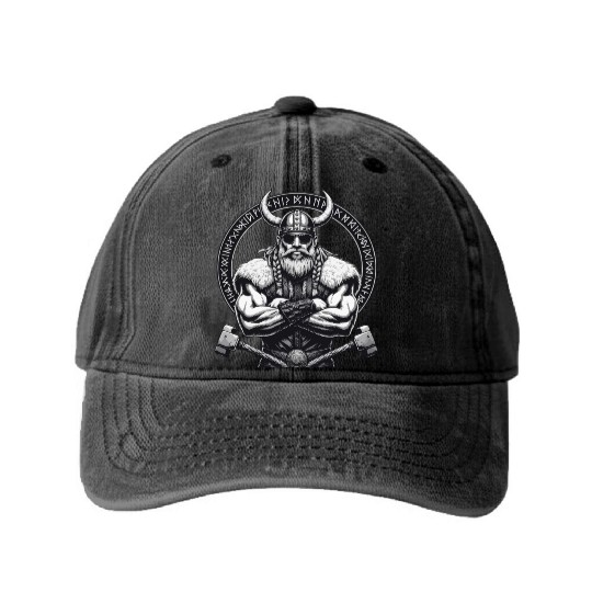 Viking Warrior Man Odin Thor Norman Walhalla Washed Denim Baseball Caps