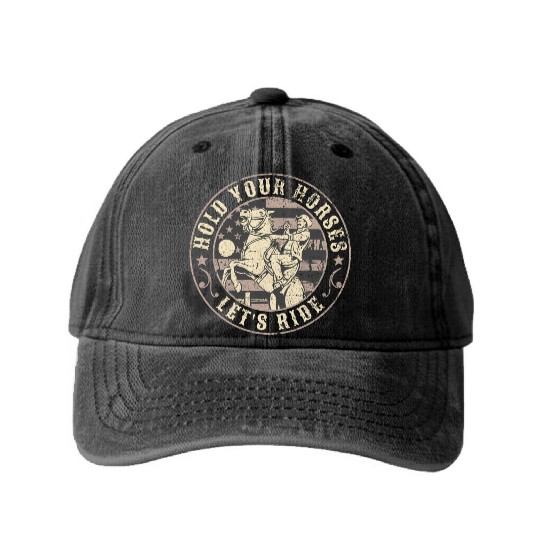 Hold Your Horses, Let's Ride – Retro Cowboy Washed Denim Baseball Caps