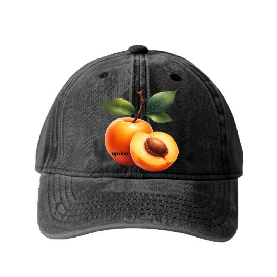 Apricot branch with green leaves Washed Denim Baseball Caps