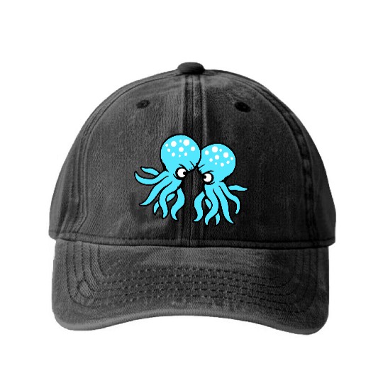 2 Octopus friends Two fighting enemies Rivals Team Washed Denim Baseball Caps