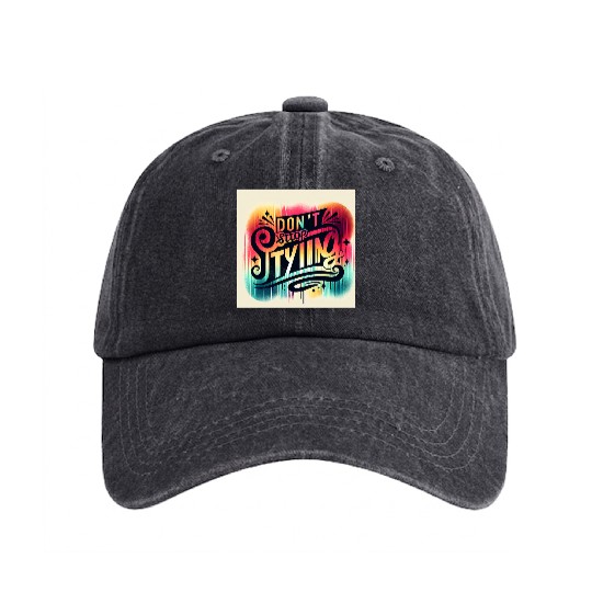 Vibrant Expressionist Typography Washed Denim Baseball Caps