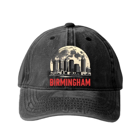 Birmingham City Albm Skyline Full Moon Washed Denim Baseball Caps