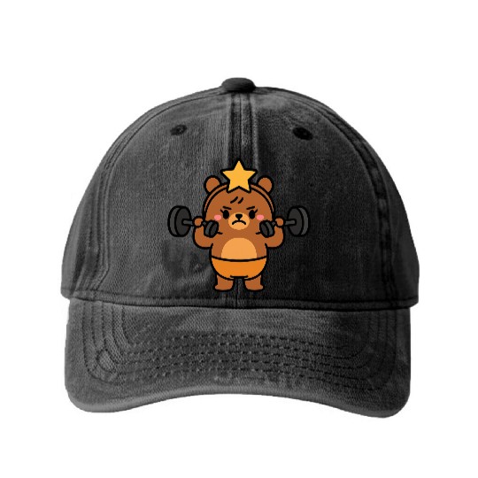 Built Different Bear Quirky Workout Character Washed Denim Baseball Caps