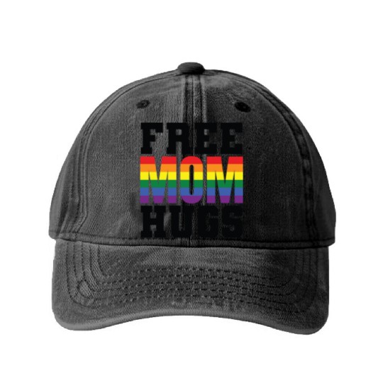 Gay Pride Free Mom Hugs Washed Denim Baseball Caps