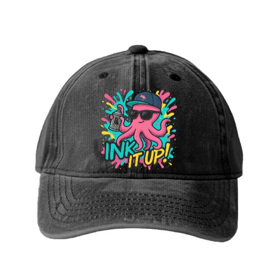 Ink It Up – Cool Graffiti Octopus Street Art Desig Washed Denim Baseball Caps