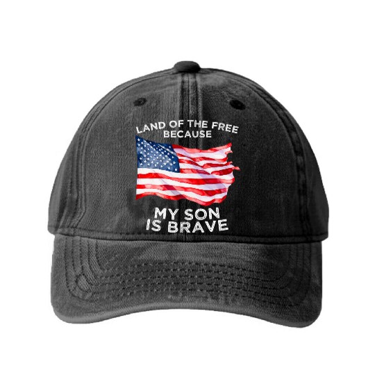 Land of the free because my son is brave USA Washed Denim Baseball Caps