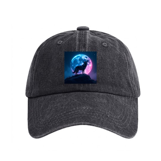 Howl of the Neon Moon Washed Denim Baseball Caps