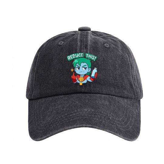 Chibi Style Captain Planet Reduce This!Design Washed Denim Baseball Caps