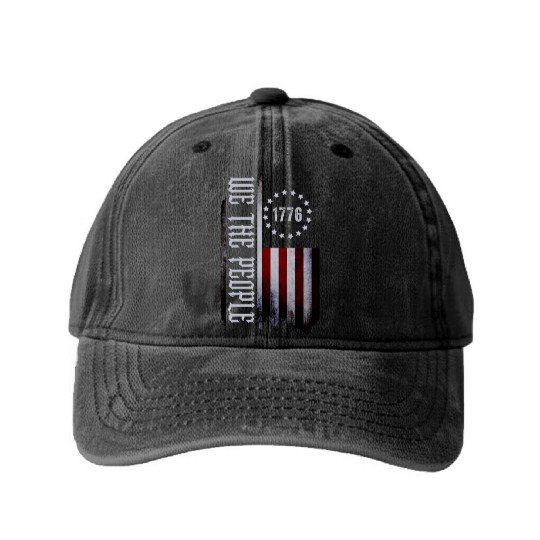 We the People 1776 American Flag USA Washed Denim Baseball Caps