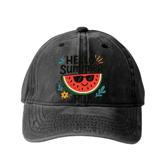 Hello Summer Watermelon Fun Washed Denim Baseball Caps