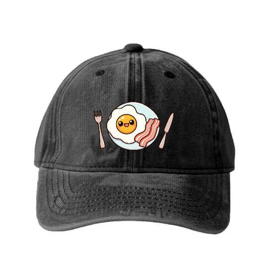 Whimsical Sunny Side Fried Egg Design Washed Denim Baseball Caps