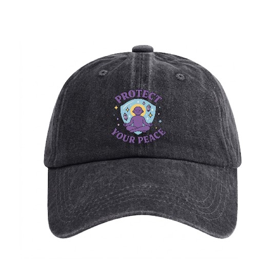 Protect Your Peace Meditation Zen Spiritual M Washed Denim Baseball Caps