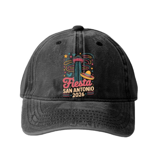 Funny San Antonio 2026 Fiesta Cinco De Mayo Tex Washed Denim Baseball Caps