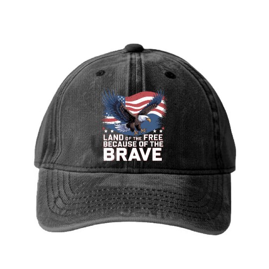 Land of the Free Because of the Brave Washed Denim Baseball Caps