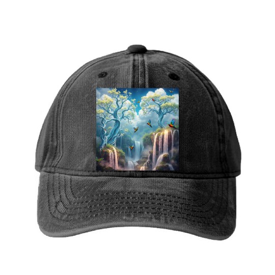 The Celestial Canopy A Dream Among the Clouds Washed Denim Baseball Caps