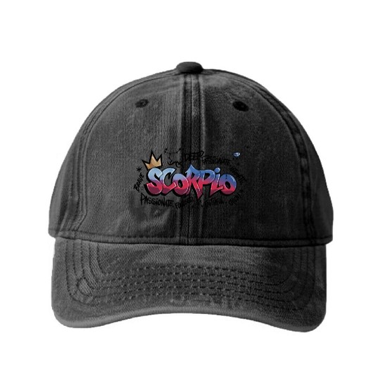 Scorpio Graffiti Zodiac Art Washed Denim Baseball Caps
