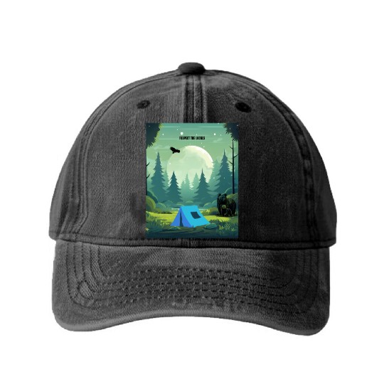 Respect the Locals – Wilderness Camping Warning Washed Denim Baseball Caps