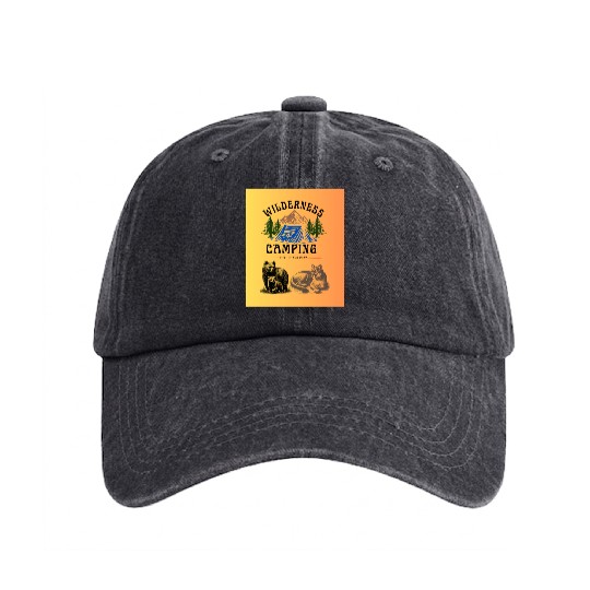 Wilderness Camping – Pitch It and Pray Washed Denim Baseball Caps