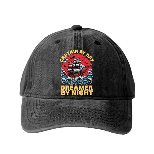 Sailing Captain By Day Dreamer By Night Fisherman Washed Denim Baseball Caps