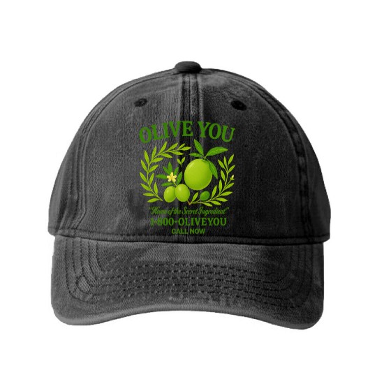 Olive You Cute Vintage Pun Graphic Washed Denim Baseball Caps