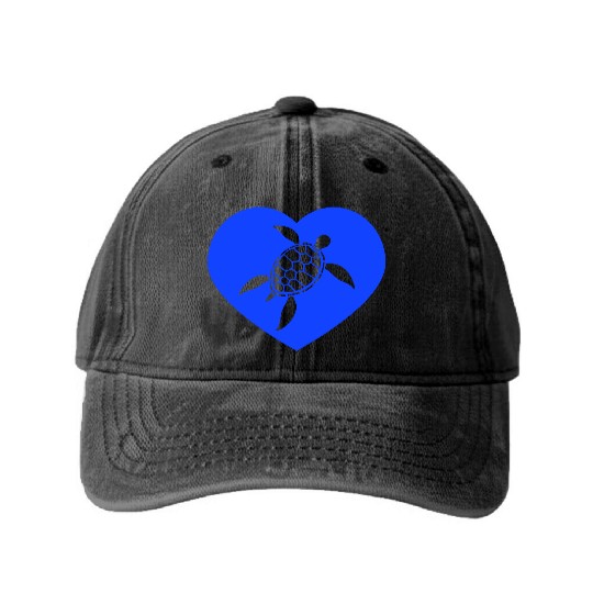 Turtle I Love Heart Symbol Logo Cute Cool Lover Washed Denim Baseball Caps