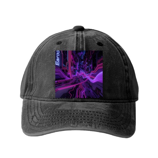 Cyberpunk Cityscape Washed Denim Baseball Caps