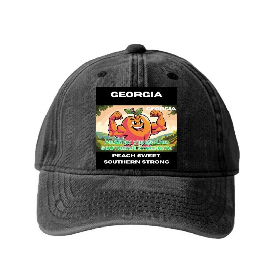 Georgia Peach State Art Washed Denim Baseball Caps