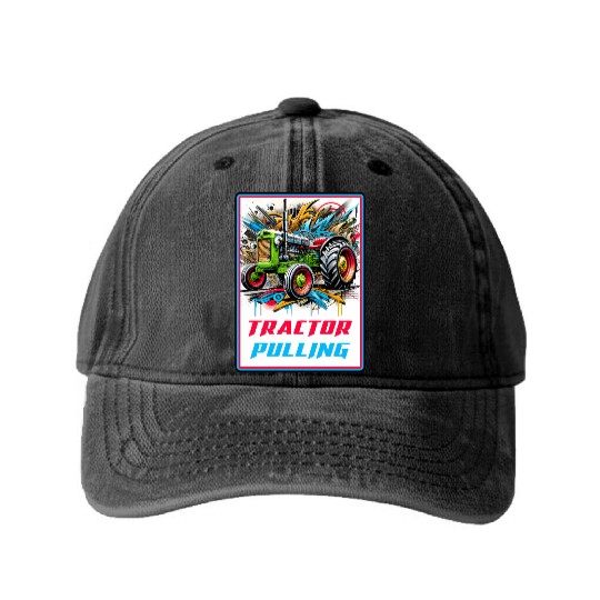 Tractor Pulling Power Washed Denim Baseball Caps