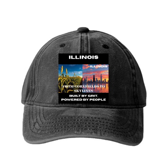 Illinois Midwest Mosaic Art Washed Denim Baseball Caps
