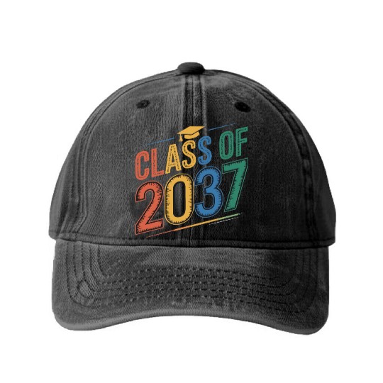 Class of 2037 Grow With Me, Funny back to school Washed Denim Baseball Caps