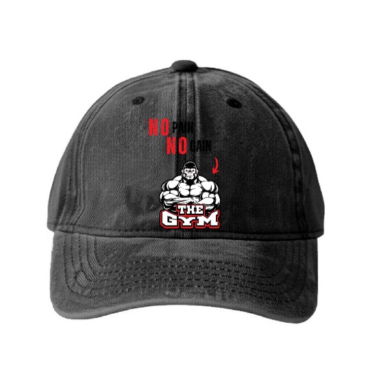 No Pain No Gain – Strongman Gorilla Gym  Washed Denim Baseball Caps