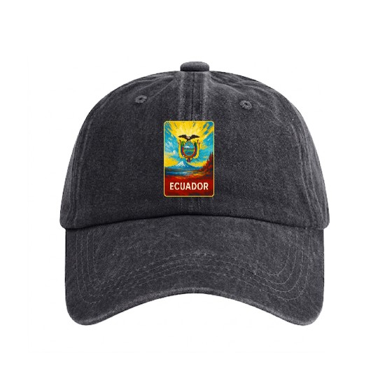 Ecuador - Colorful Emblem Washed Denim Baseball Caps
