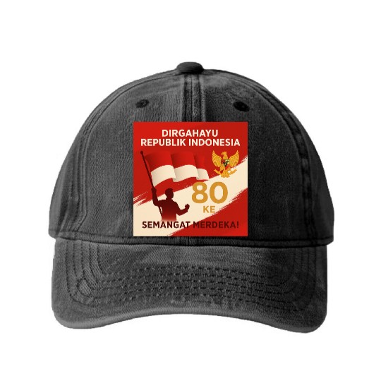 Indonesian Independence 80th Anniversary Washed Denim Baseball Caps